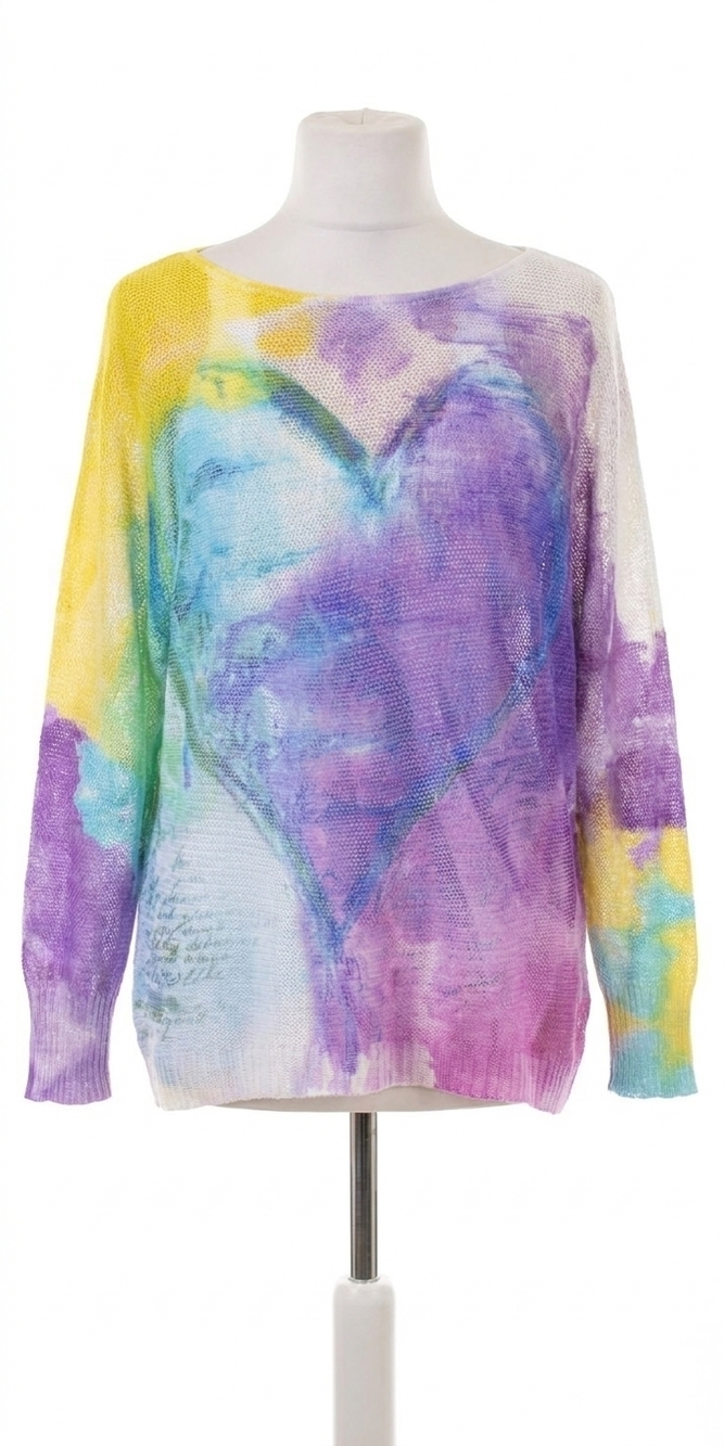 NEW GIGI MODA emy batwing sweater with watercolor heart design in white